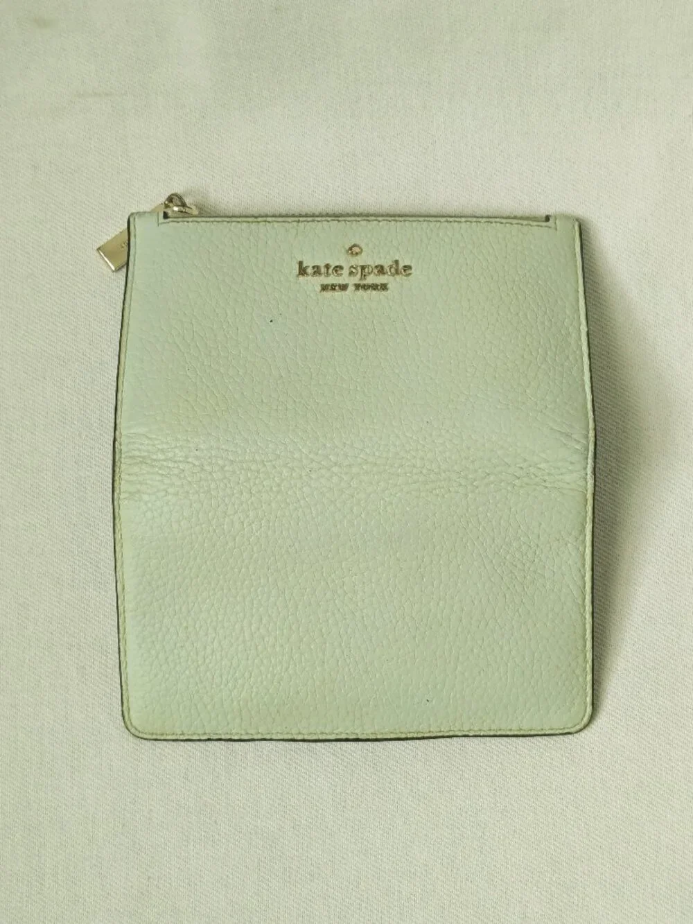 kate spade mint leather compact bifold wallet with gold hardware